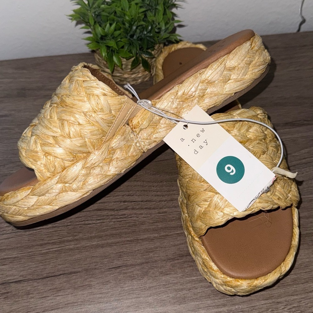 Women's Casey Braided Raffia Platform Slide Sandals - A New Day™ Beige - Picture 5 of 5